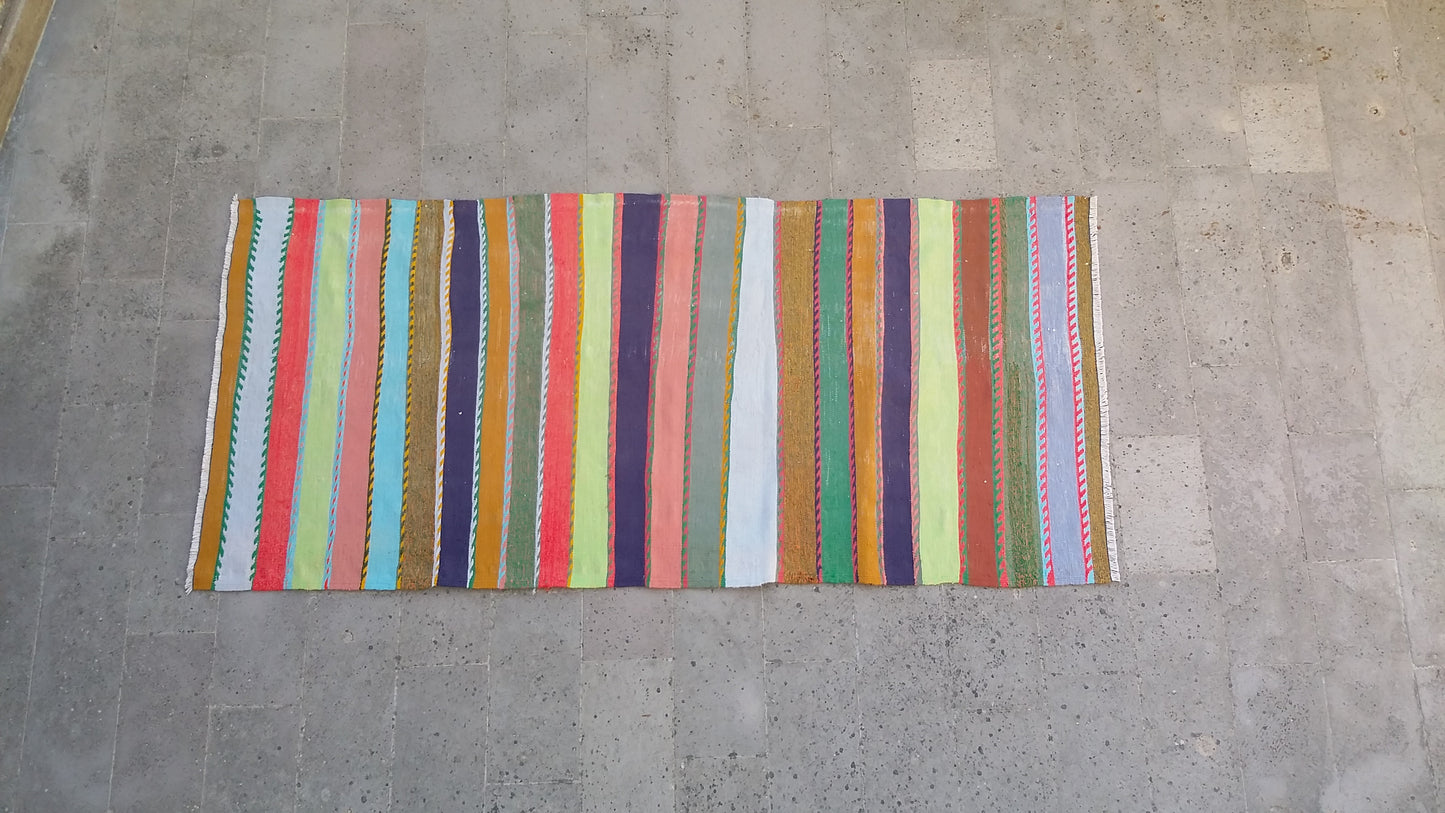 Colorful Striped Turkish Kilim Rug