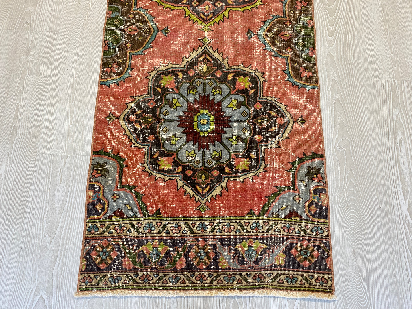 Long Vintage Turkish Oushak Hallway Runner Rug