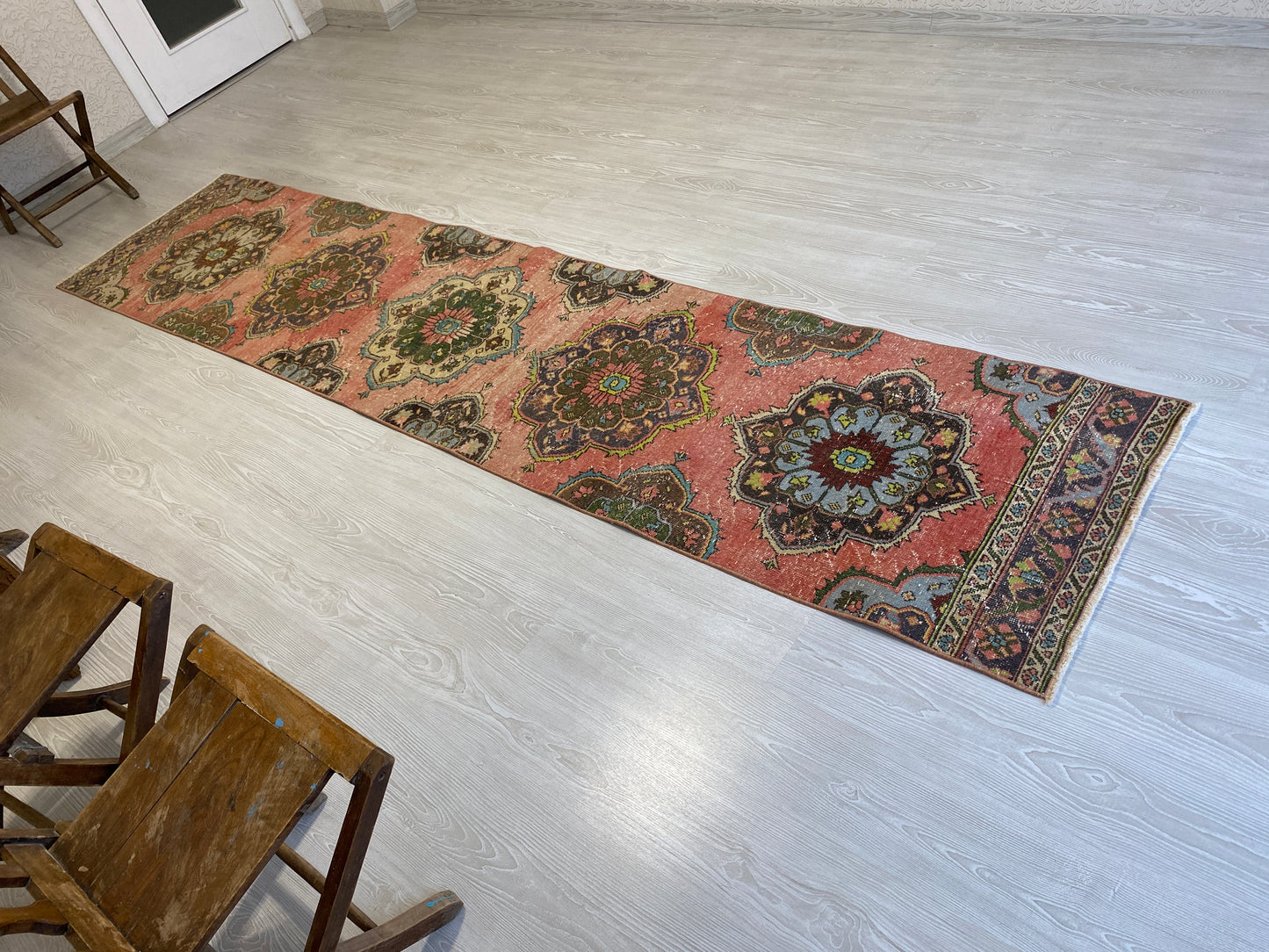 Long Vintage Turkish Oushak Hallway Runner Rug