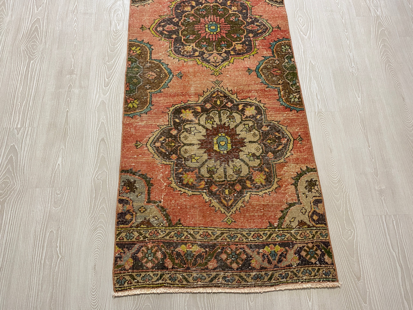 Long Vintage Turkish Oushak Hallway Runner Rug