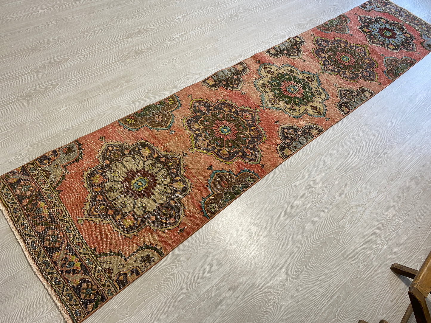 Long Vintage Turkish Oushak Hallway Runner Rug