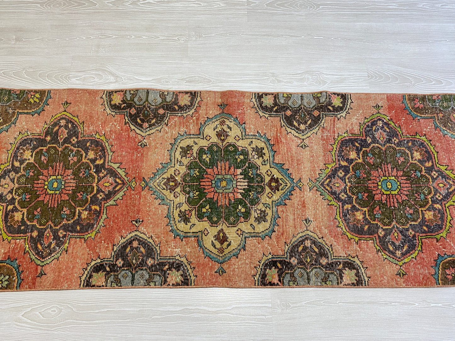 Long Vintage Turkish Oushak Hallway Runner Rug