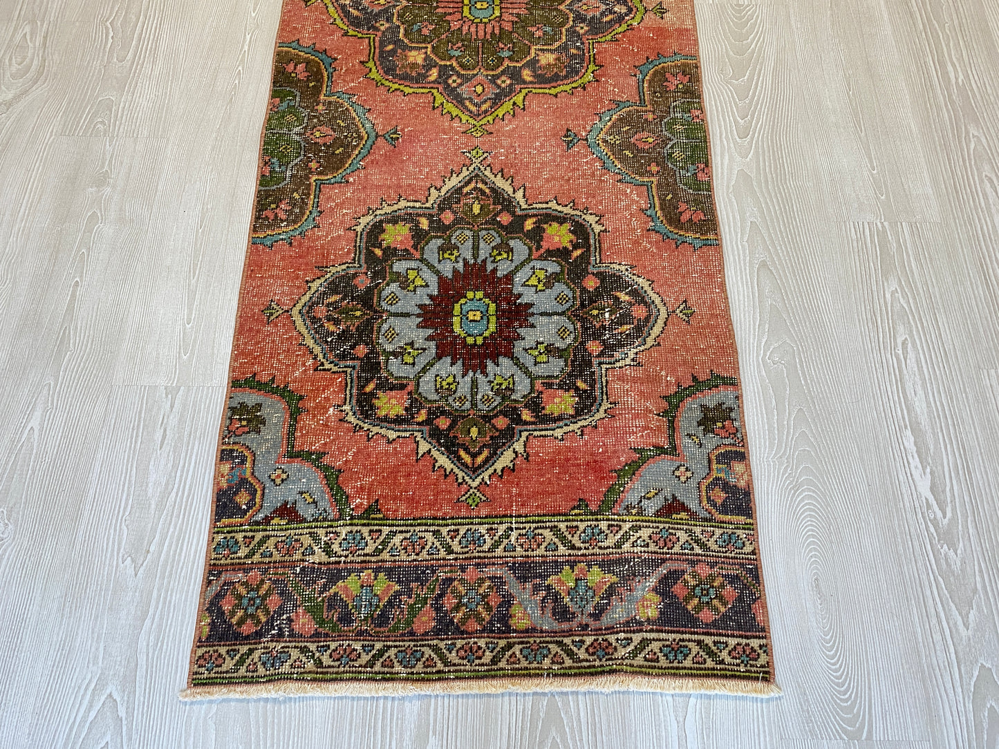 Long Vintage Turkish Oushak Hallway Runner Rug