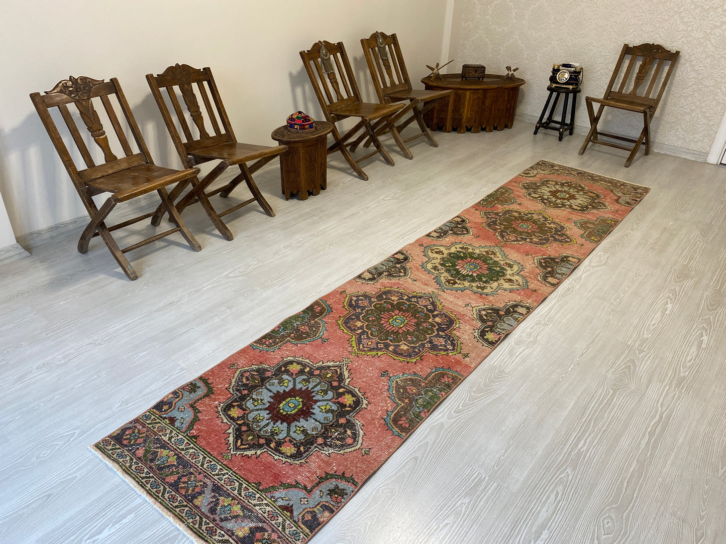 Long Vintage Turkish Oushak Hallway Runner Rug