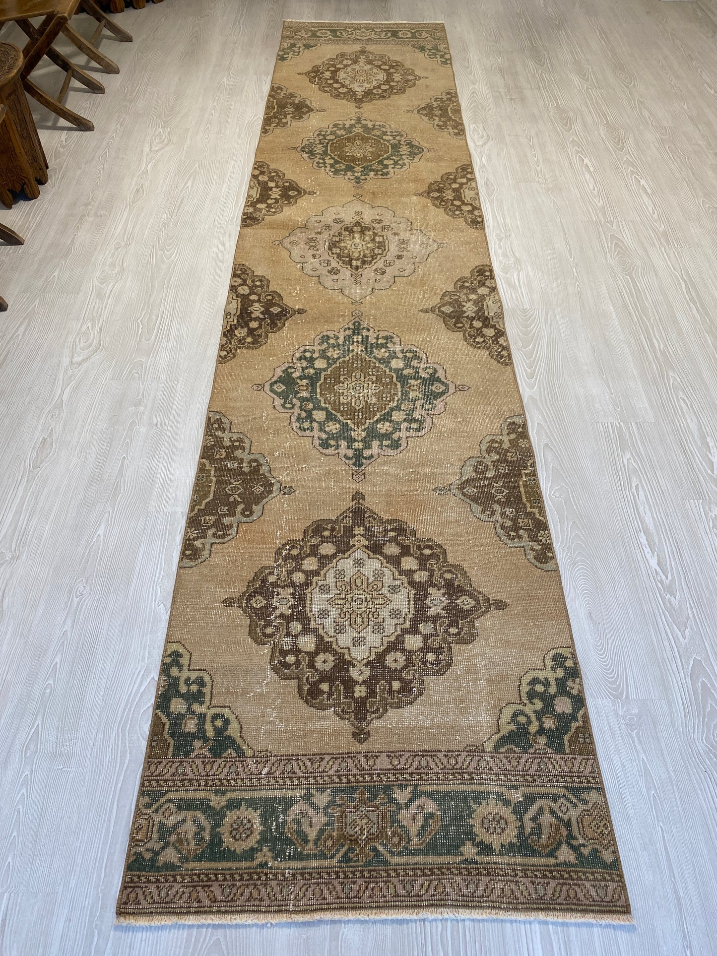 Extra Long Muted Color Turkish Oushak Runner Rug