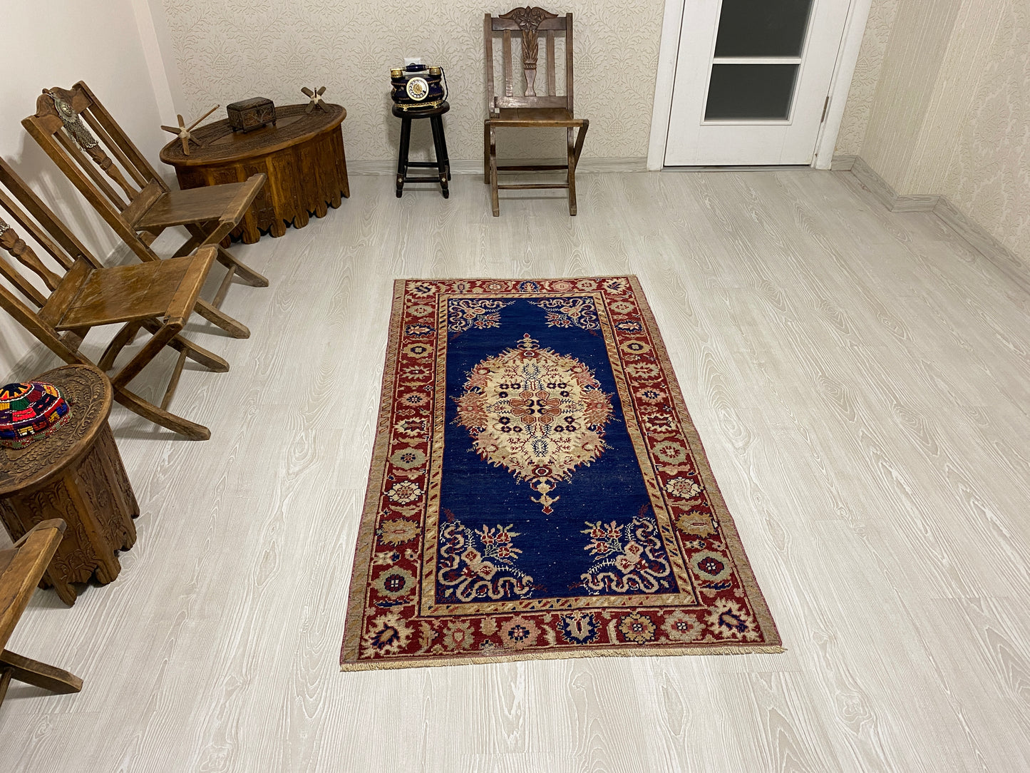 Navy Blue Antique Turkish Guney Carpet Rug