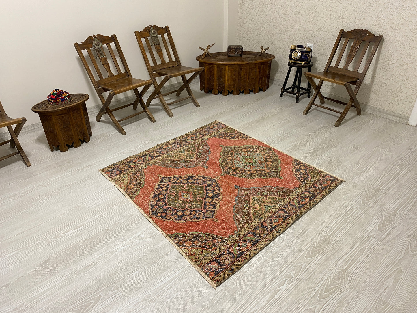 Square Shape Vintage Turkish Oushak Rug