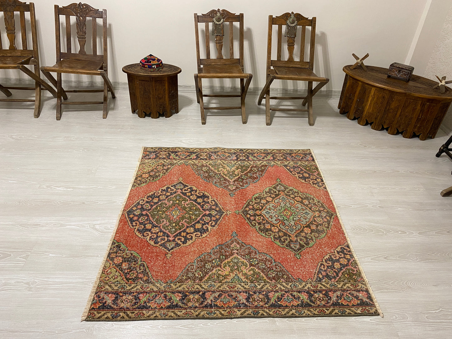 Square Shape Vintage Turkish Oushak Rug