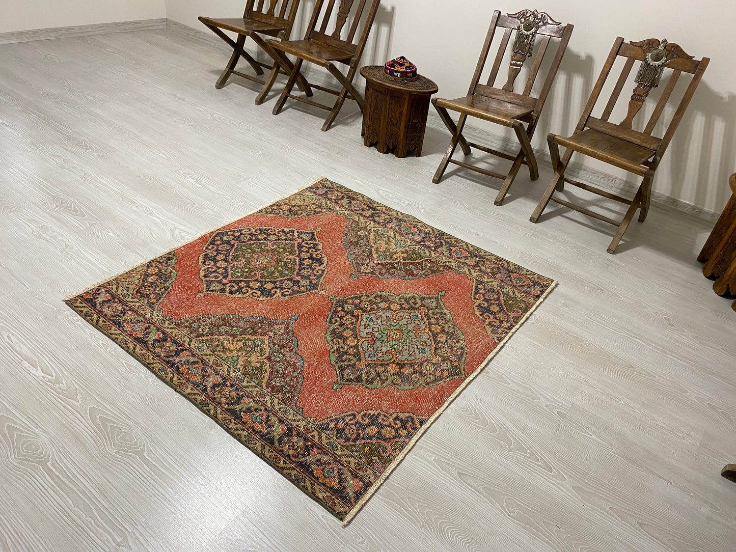 Square Shape Vintage Turkish Oushak Rug