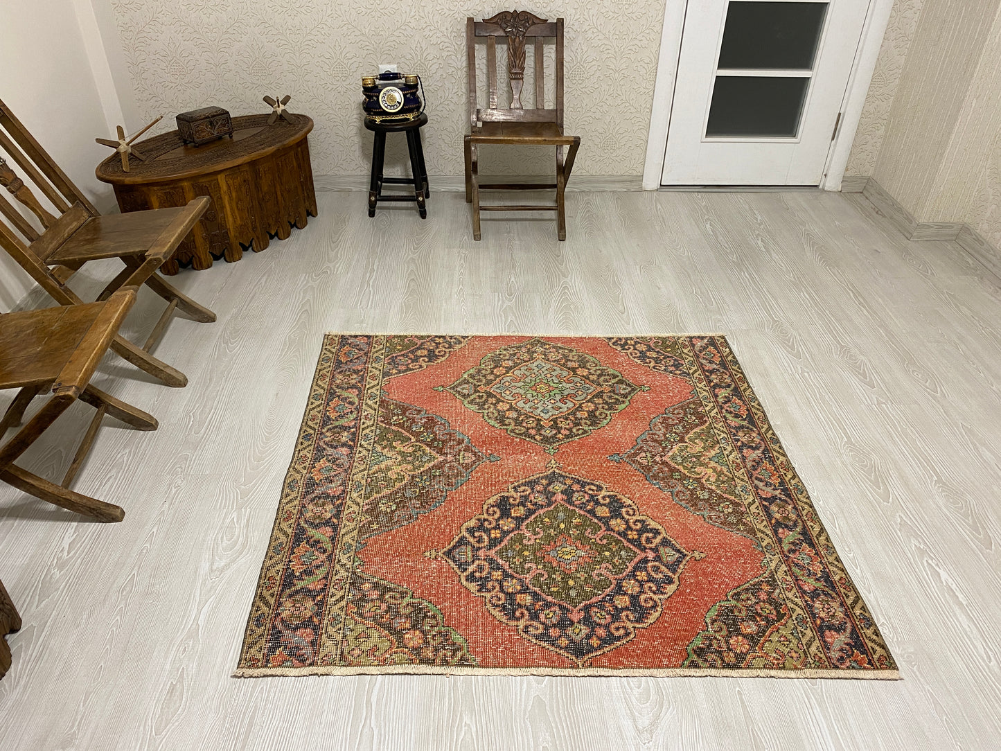 Square Shape Vintage Turkish Oushak Rug