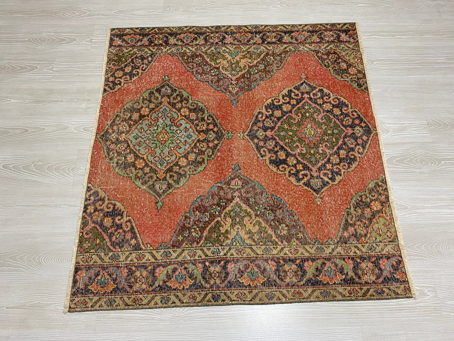 Square Shape Vintage Turkish Oushak Rug