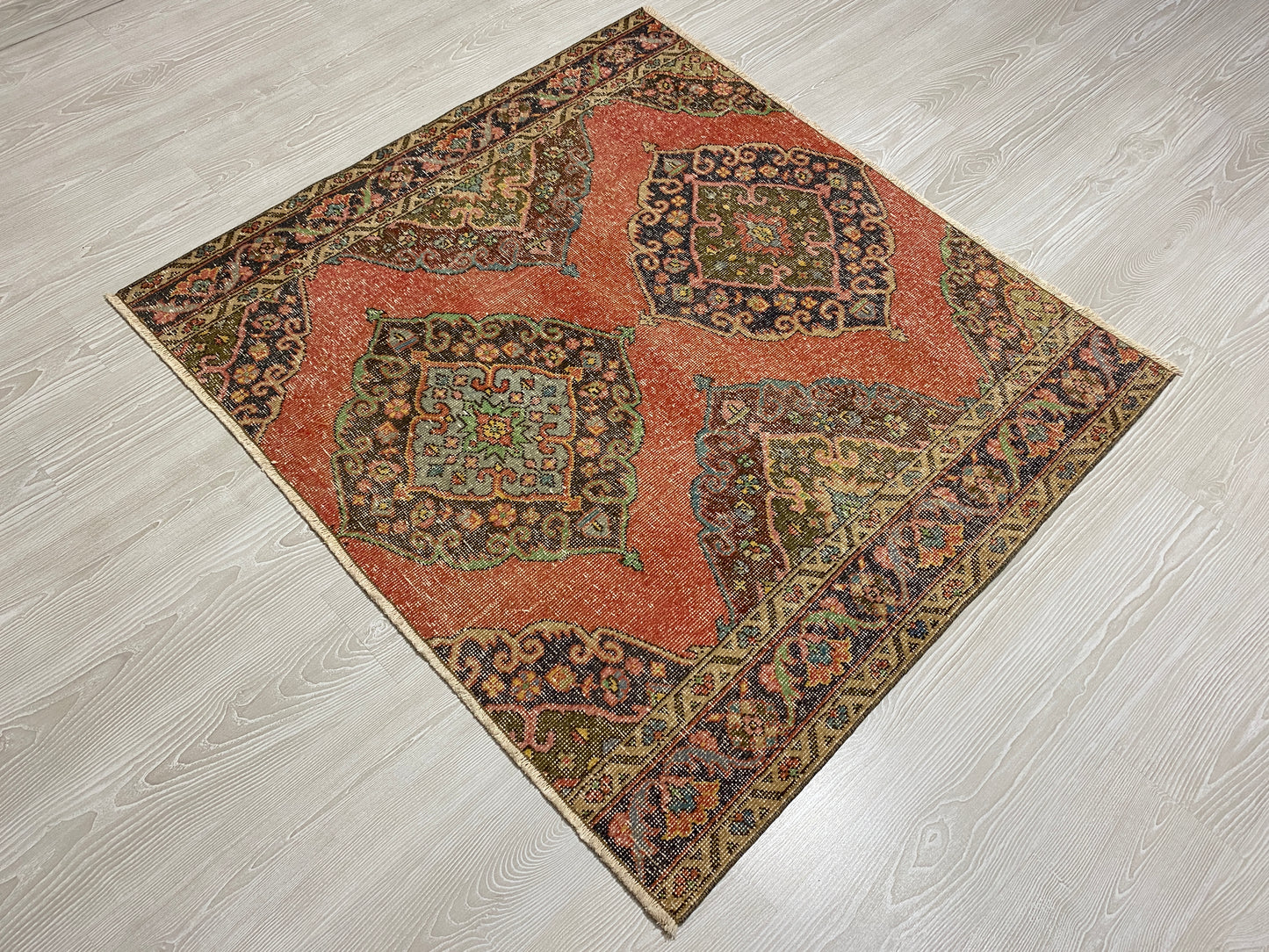 Square Shape Vintage Turkish Oushak Rug