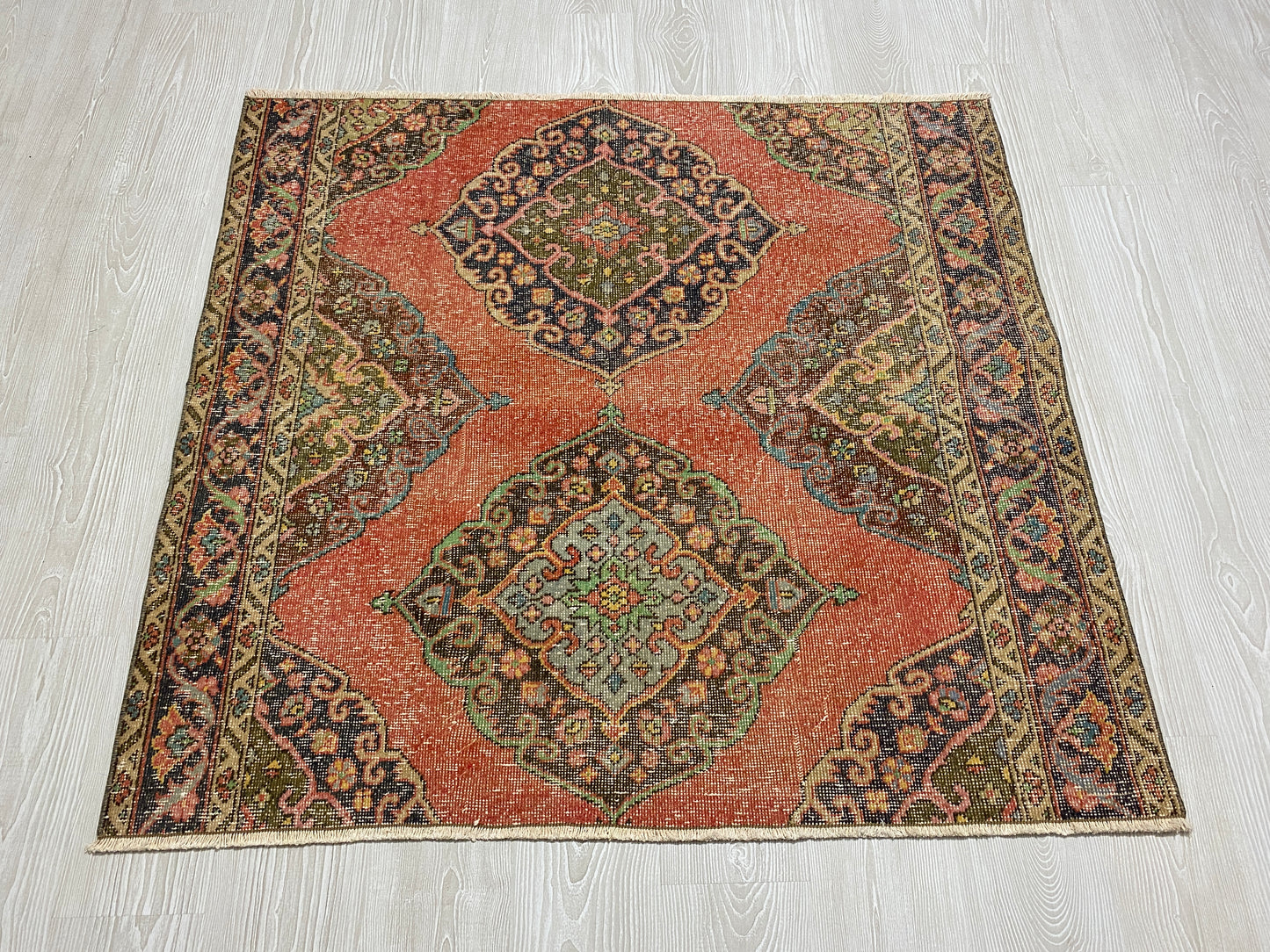 Square Shape Vintage Turkish Oushak Rug