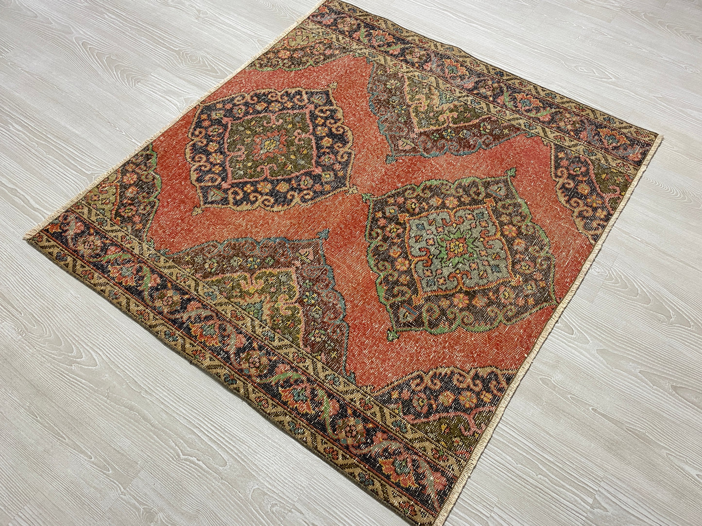 Square Shape Vintage Turkish Oushak Rug