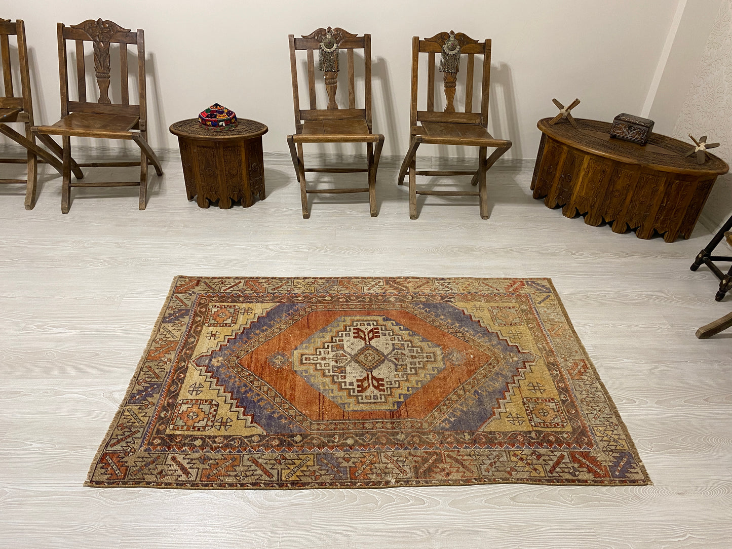 Terracotta Vintage Turkish Oushak Carpet Rug