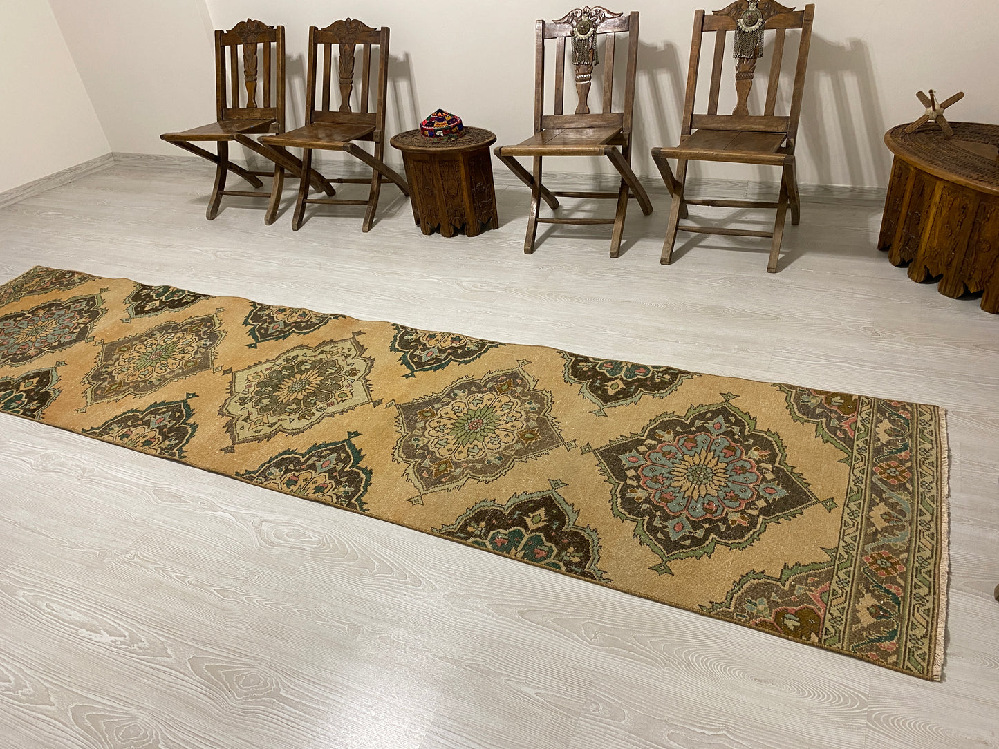 Pastel Color Turkish Oushak Hallway Runner Rug