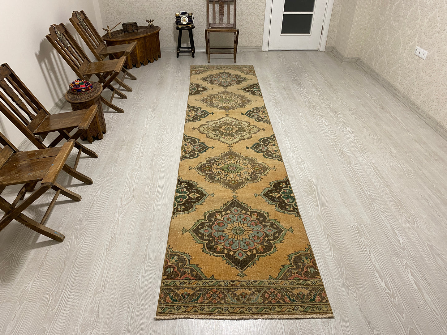 Pastel Color Turkish Oushak Hallway Runner Rug