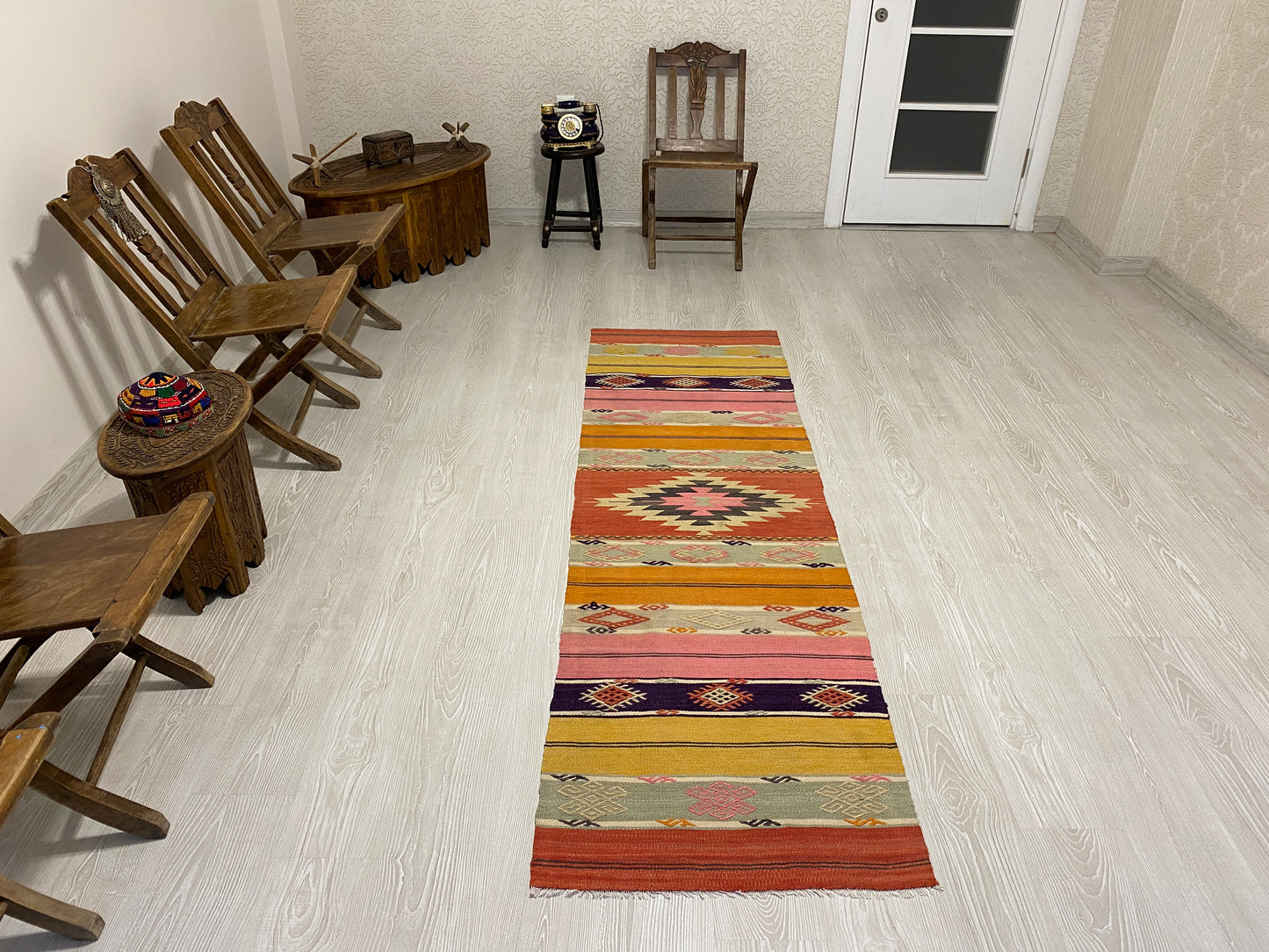 Aztec Design West Anatolian Turkish Kilim Runner Rug