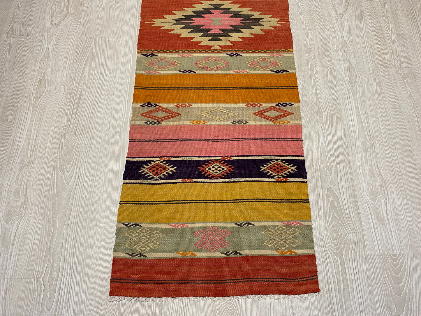 Aztec Design West Anatolian Turkish Kilim Runner Rug