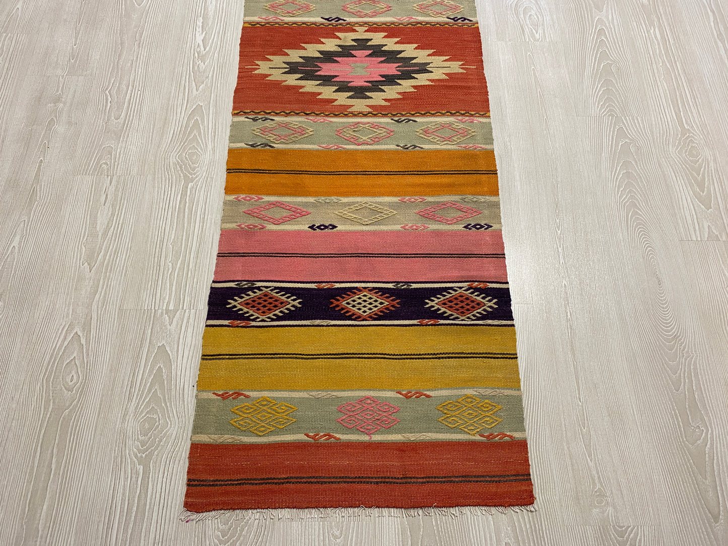 Aztec Design West Anatolian Turkish Kilim Runner Rug