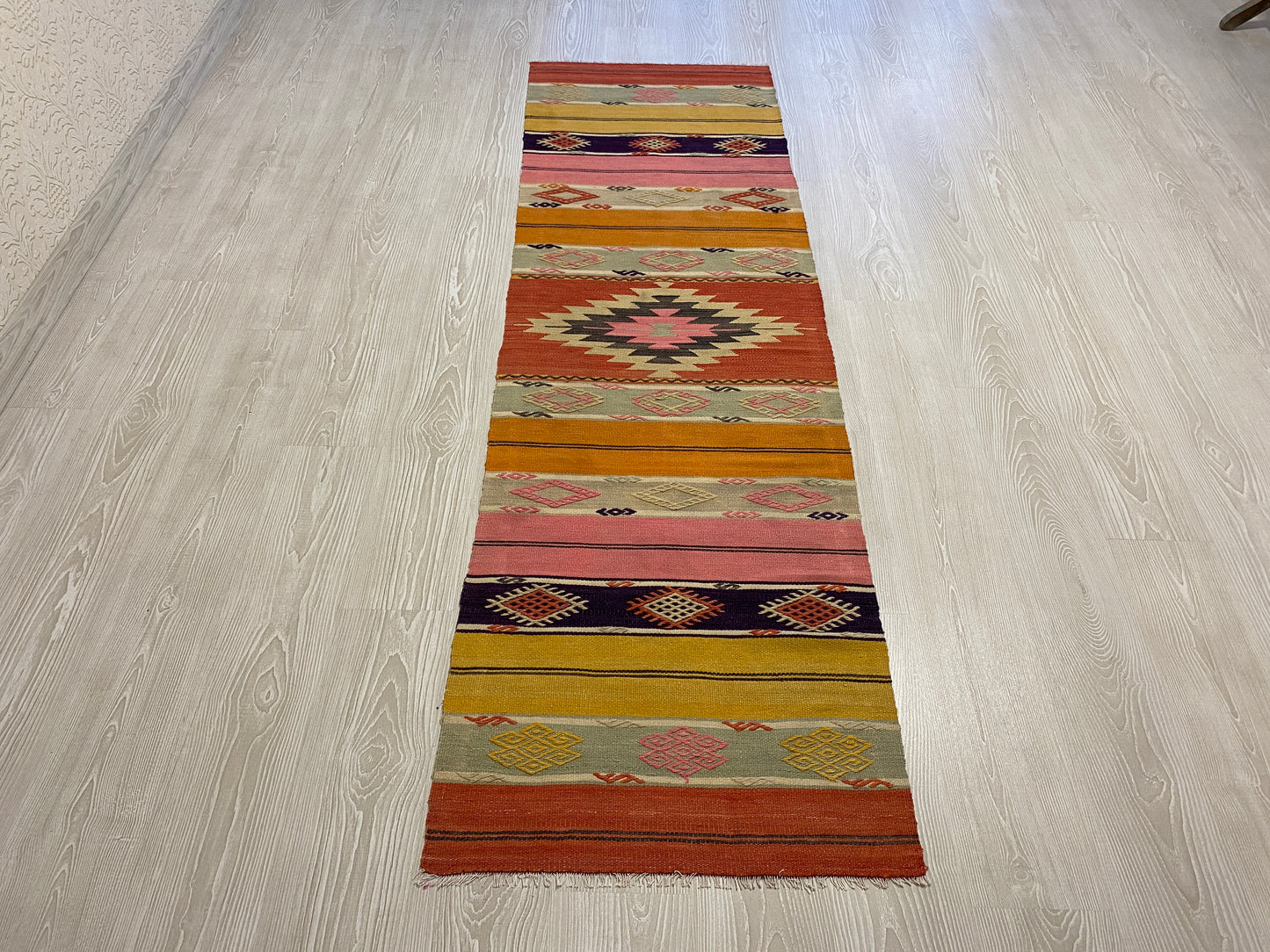 Aztec Design West Anatolian Turkish Kilim Runner Rug