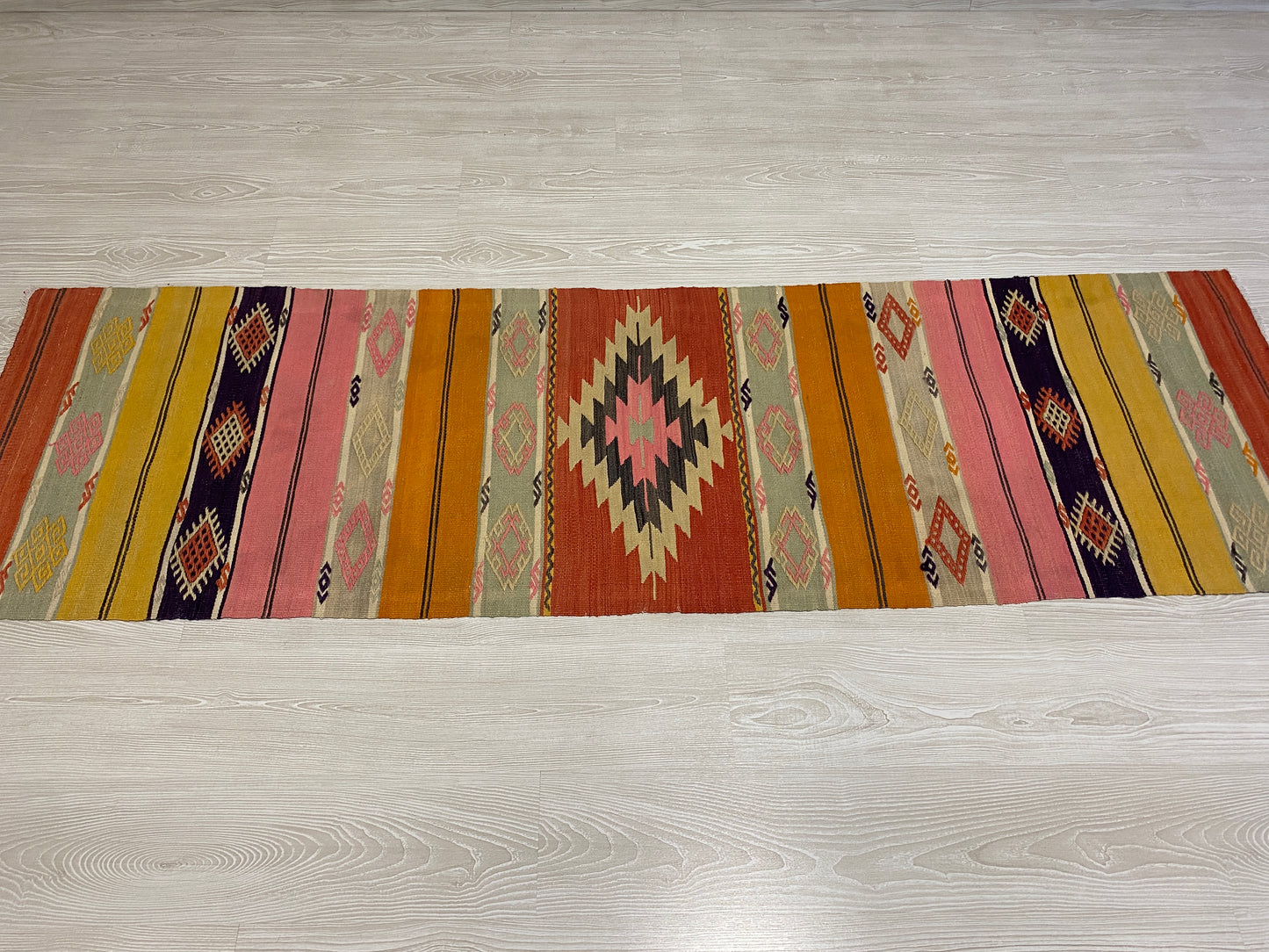 Aztec Design West Anatolian Turkish Kilim Runner Rug