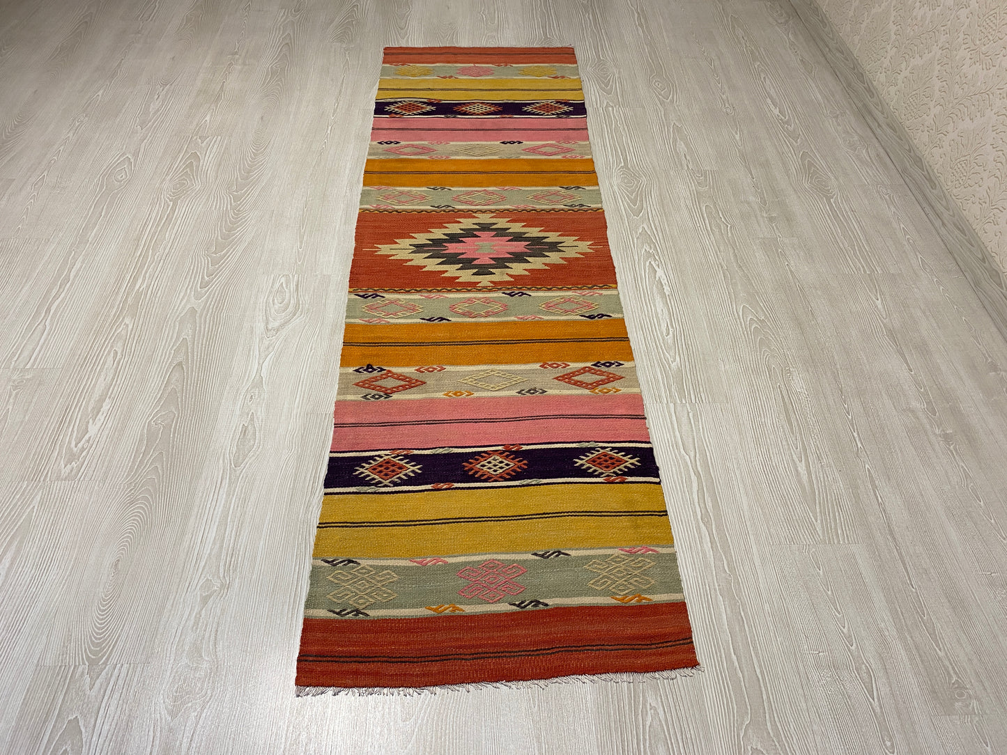 Aztec Design West Anatolian Turkish Kilim Runner Rug