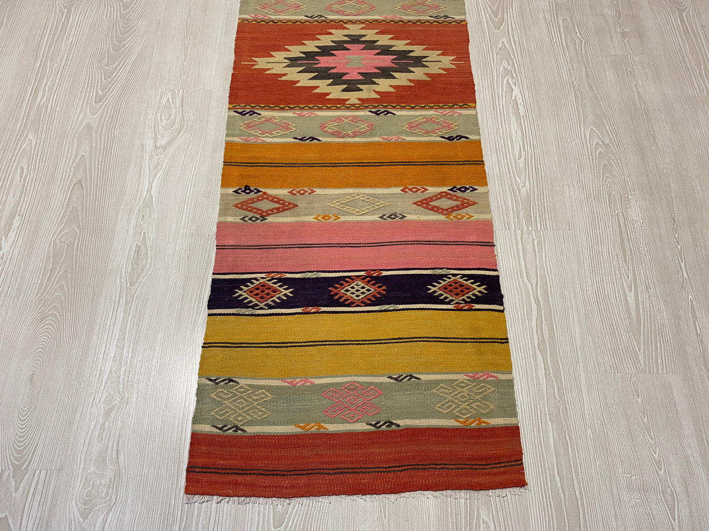 Aztec Design West Anatolian Turkish Kilim Runner Rug