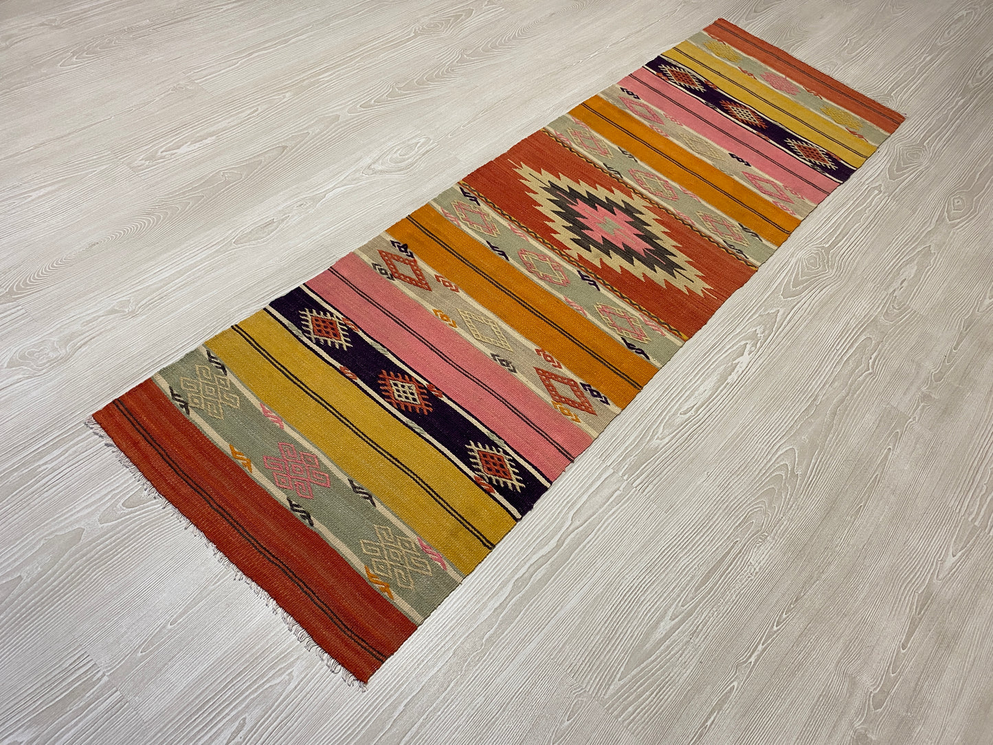 Aztec Design West Anatolian Turkish Kilim Runner Rug