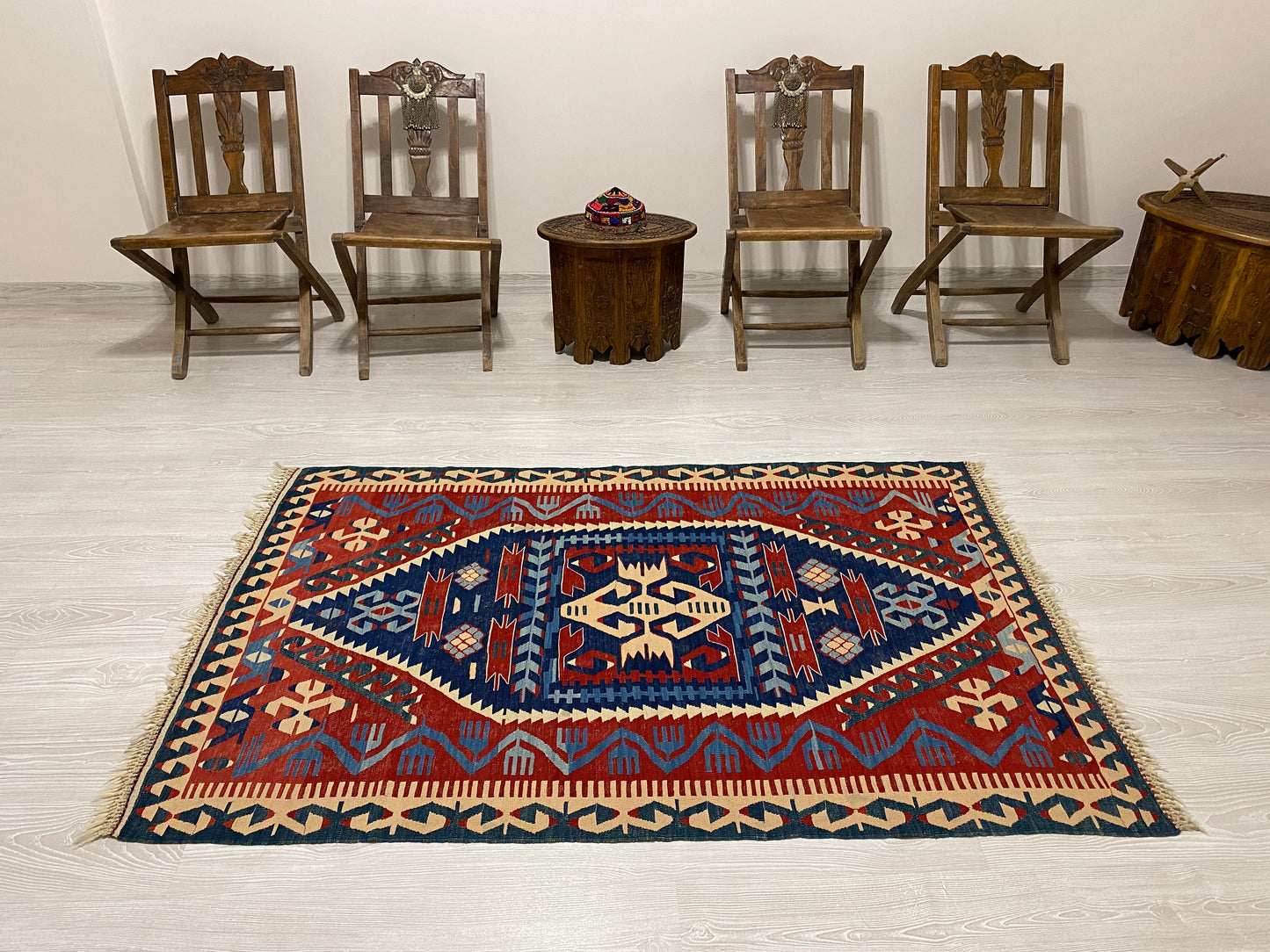 Vintage Very Fine Blue Konya Kilim