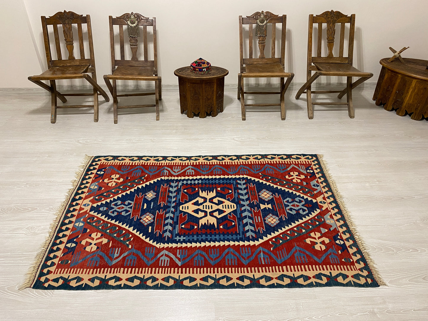 Vintage Very Fine Blue Konya Kilim