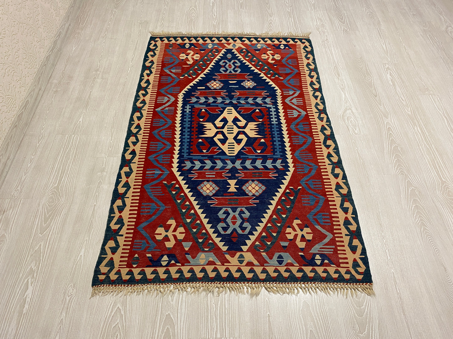 Vintage Very Fine Blue Konya Kilim