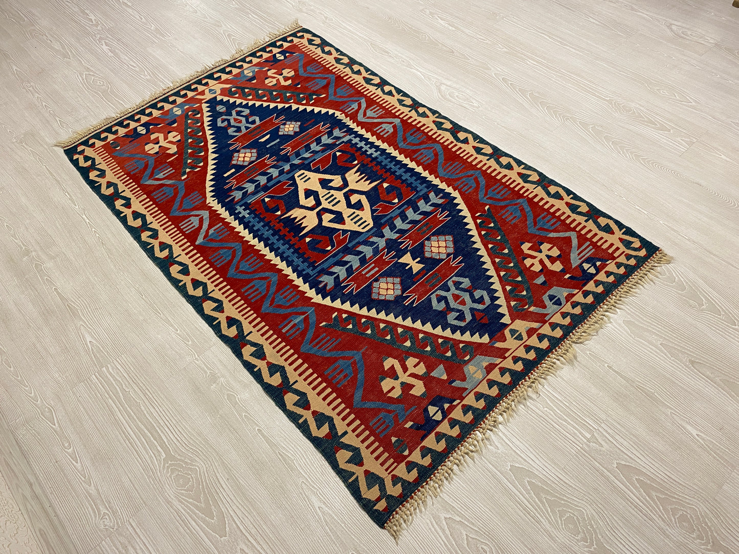 Vintage Very Fine Blue Konya Kilim