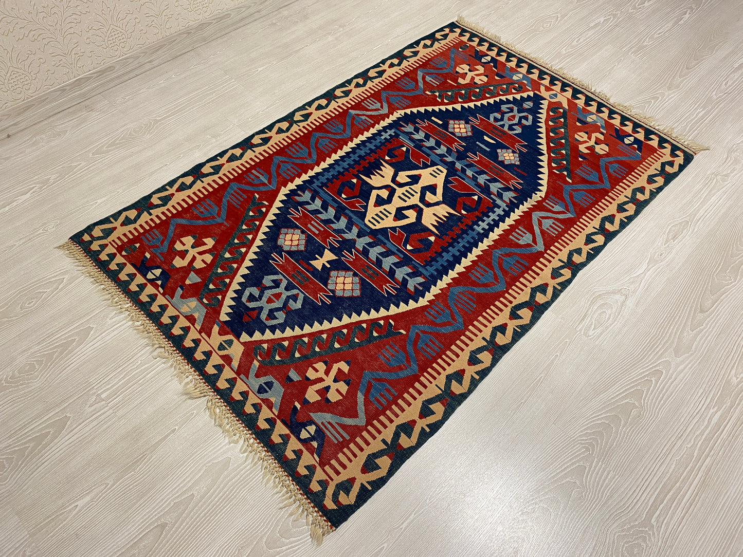 Vintage Very Fine Blue Konya Kilim