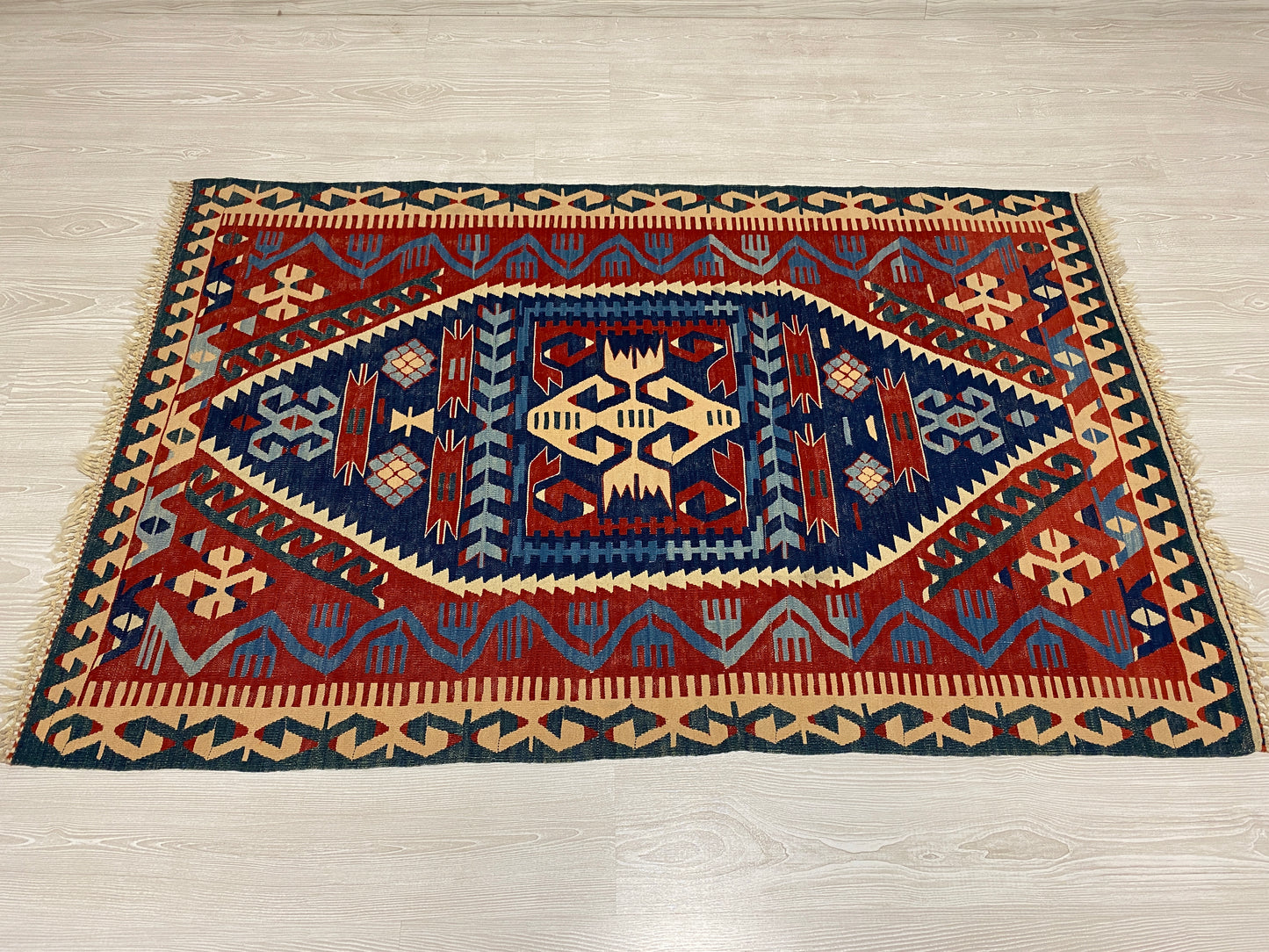 Vintage Very Fine Blue Konya Kilim