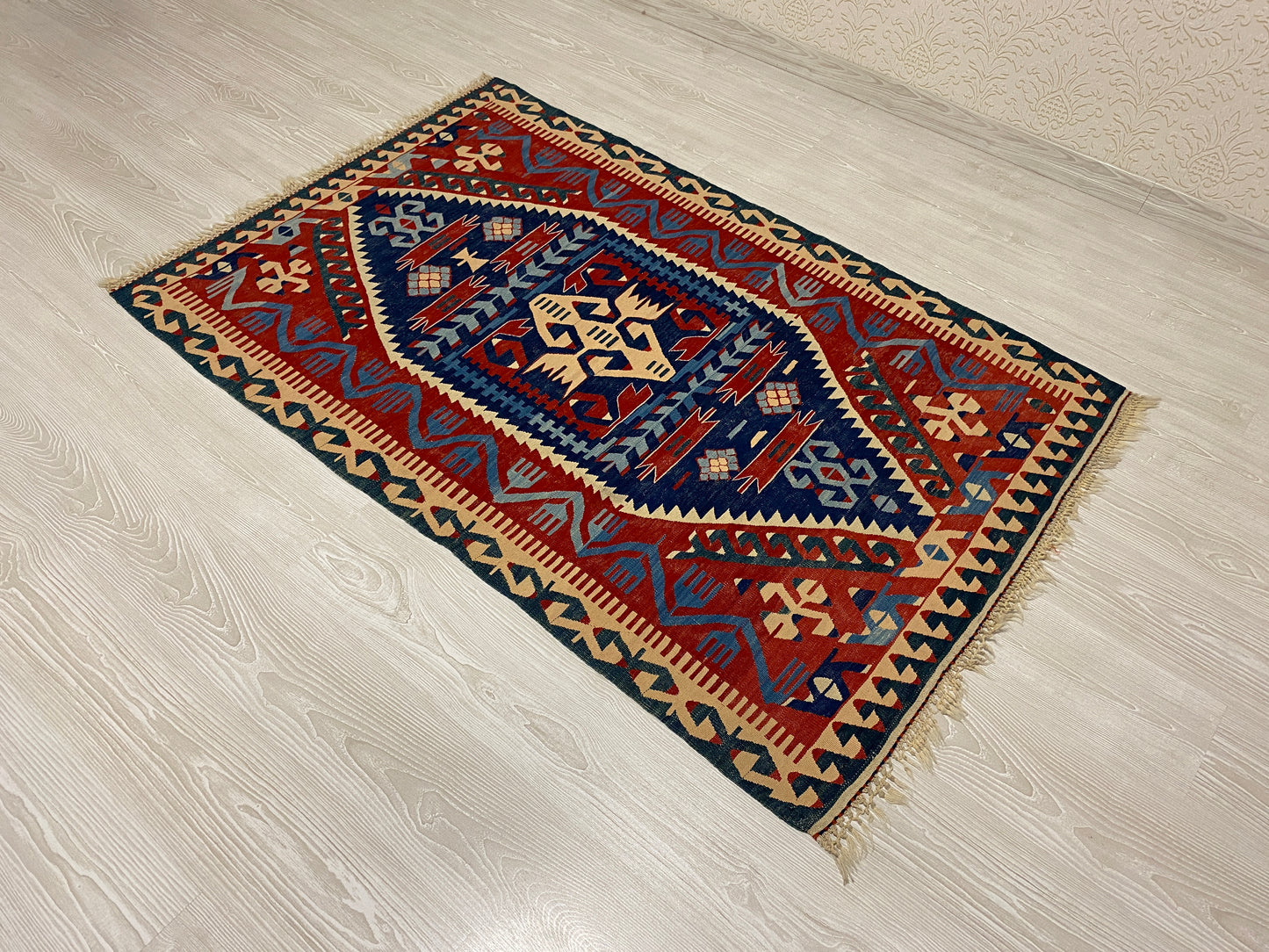 Vintage Very Fine Blue Konya Kilim