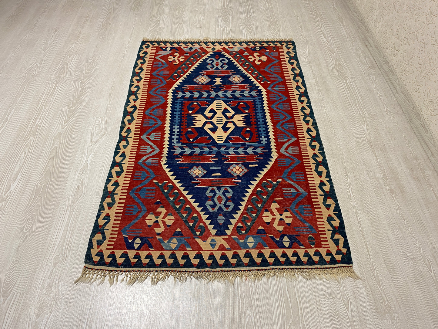 Vintage Very Fine Blue Konya Kilim