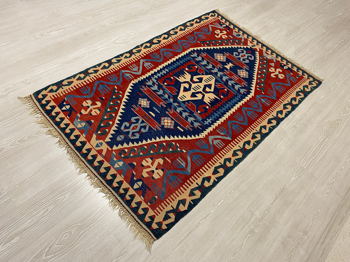 Vintage Very Fine Blue Konya Kilim