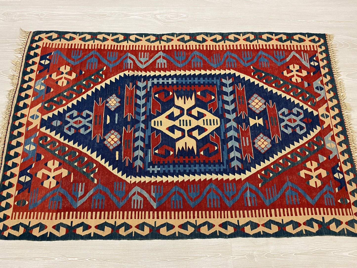 Vintage Very Fine Blue Konya Kilim