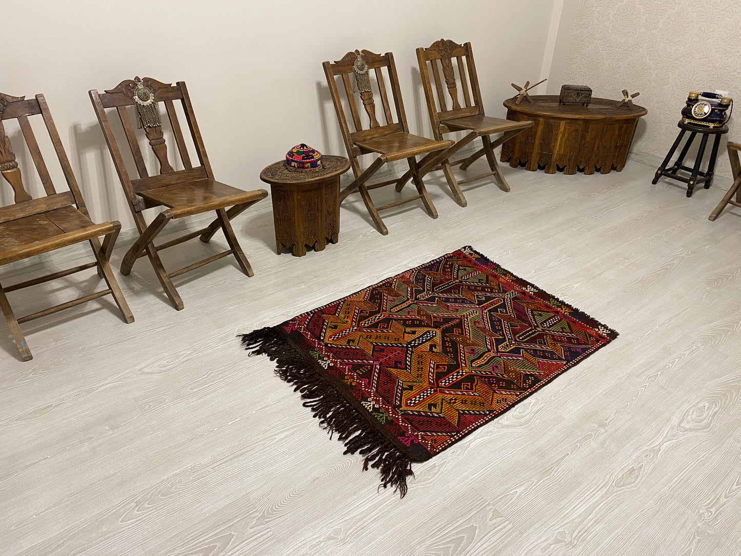 Turkish Nomadic Cicim Embroidered Kelim Rug