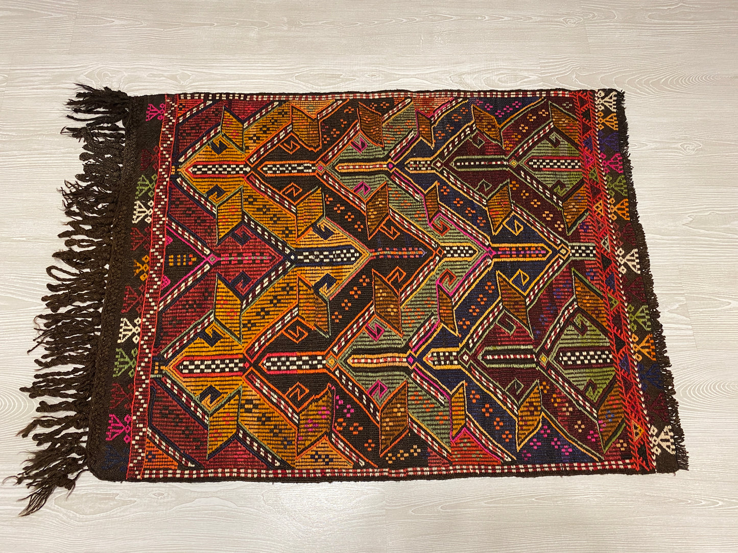 Turkish Nomadic Cicim Embroidered Kelim Rug