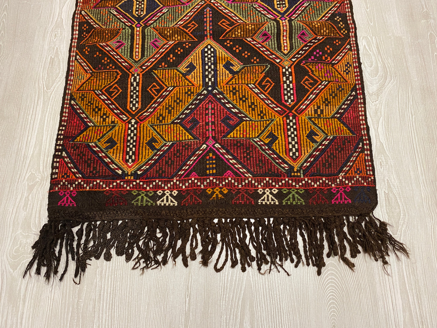 Turkish Nomadic Cicim Embroidered Kelim Rug