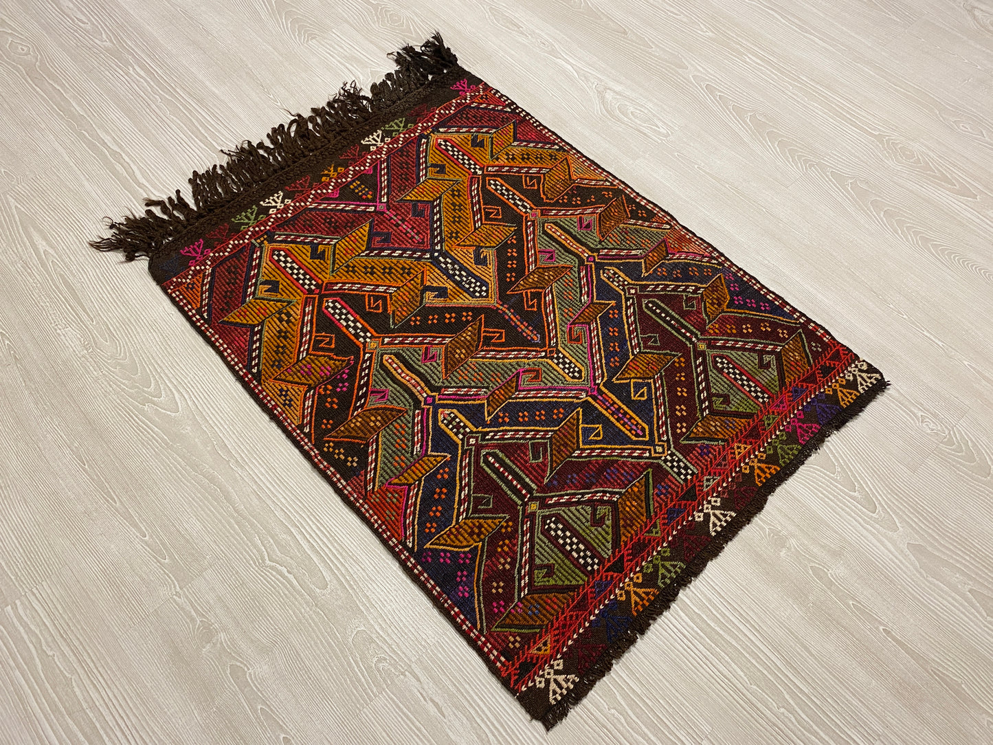 Turkish Nomadic Cicim Embroidered Kelim Rug