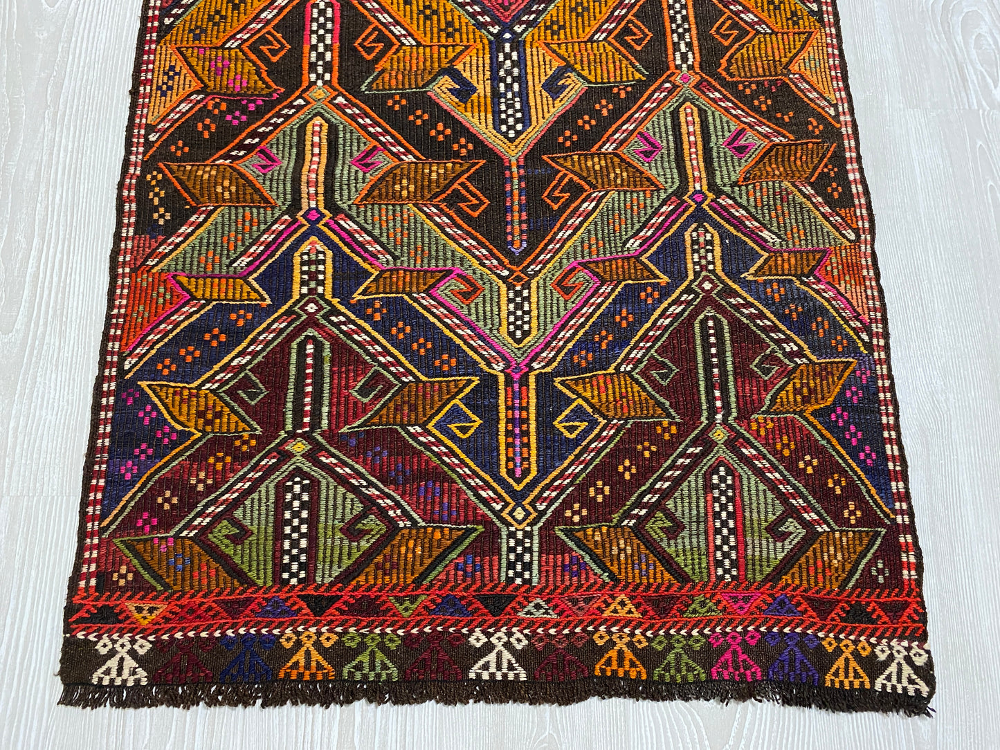 Turkish Nomadic Cicim Embroidered Kelim Rug