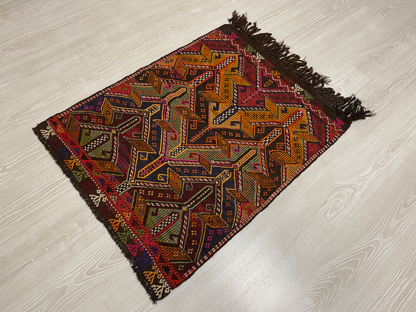 Turkish Nomadic Cicim Embroidered Kelim Rug