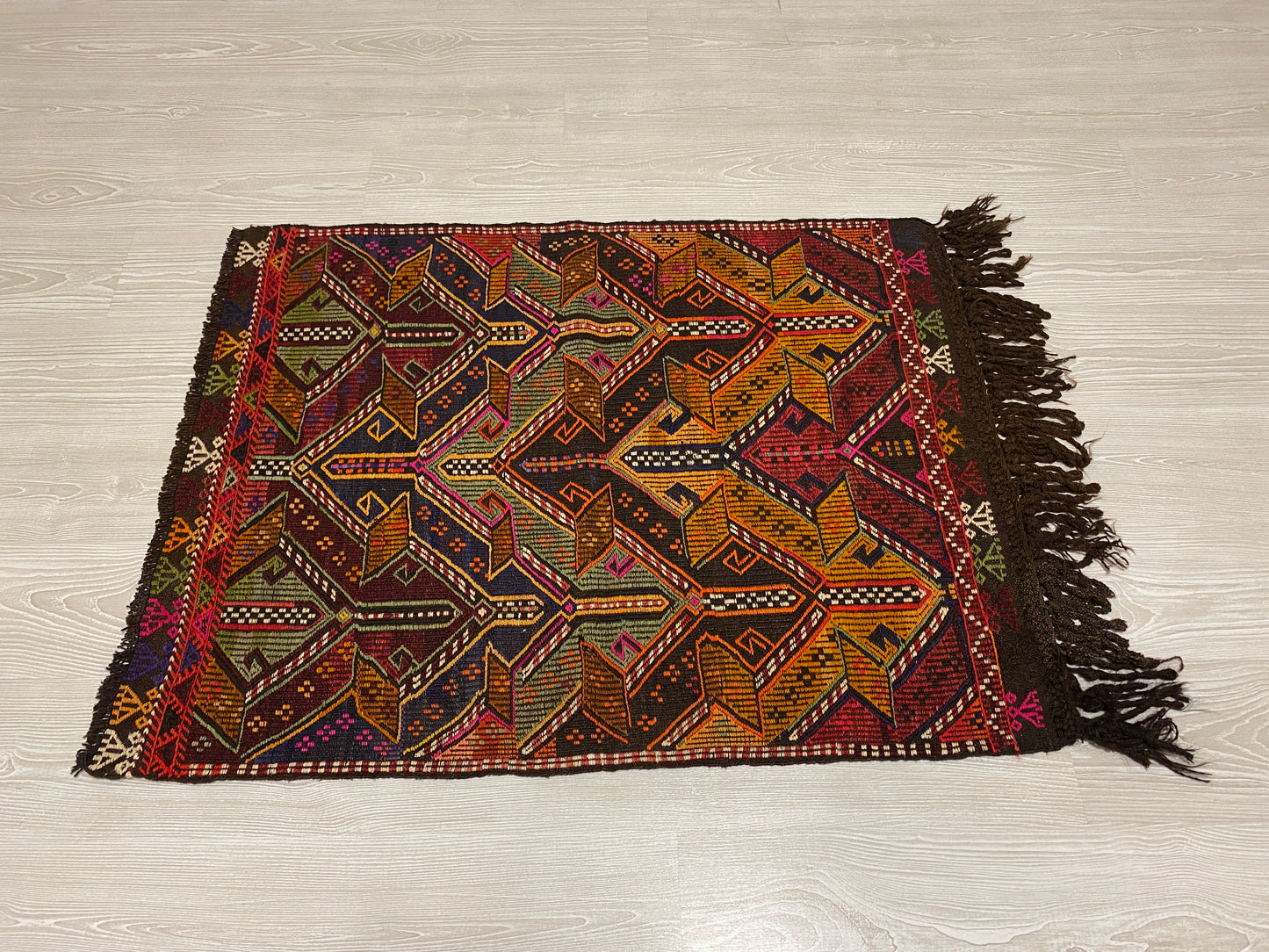 Turkish Nomadic Cicim Embroidered Kelim Rug