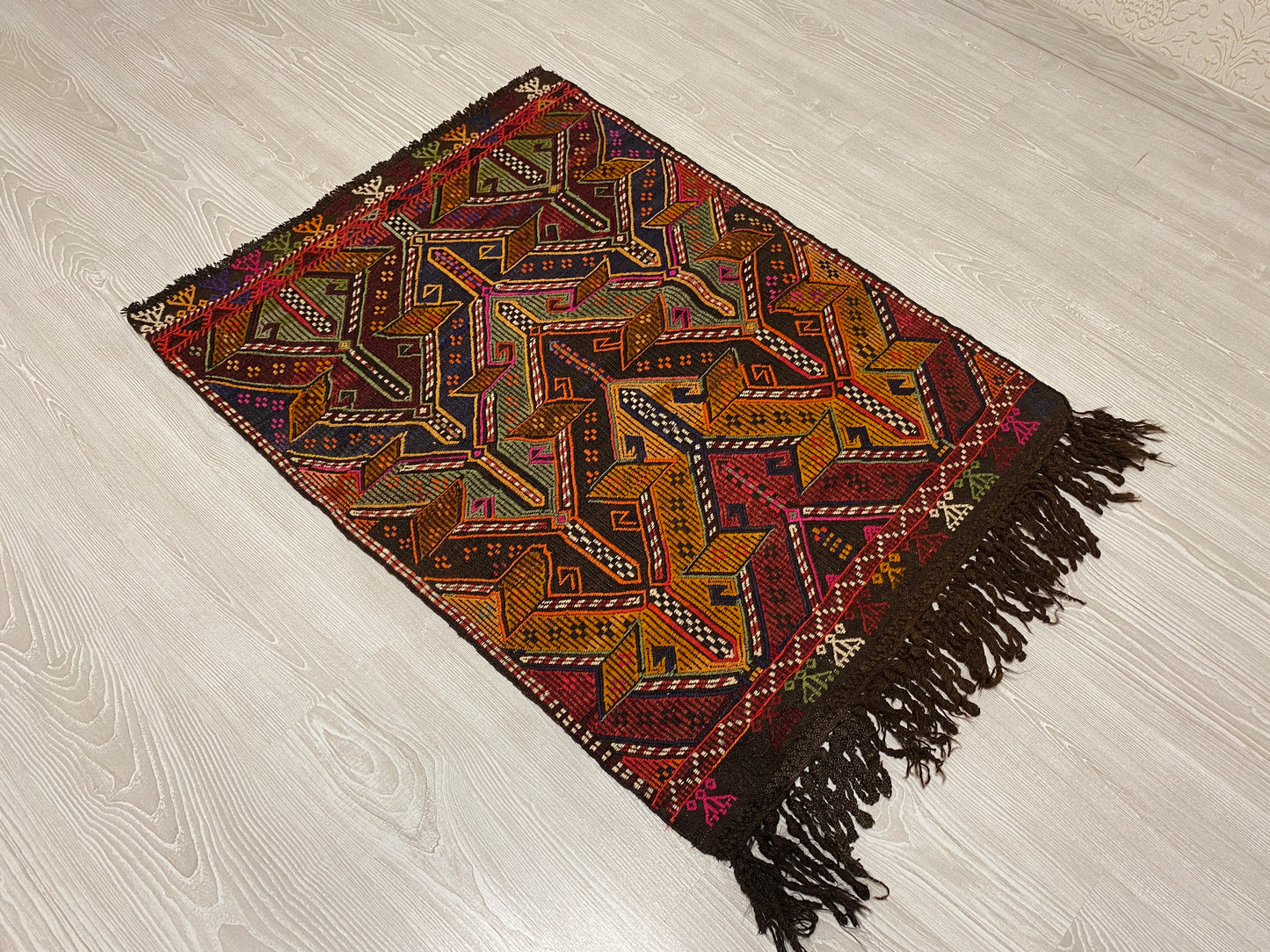 Turkish Nomadic Cicim Embroidered Kelim Rug