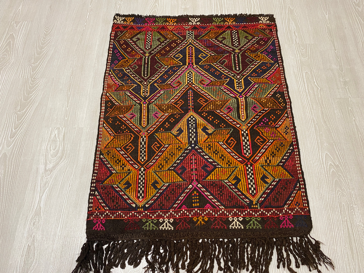 Turkish Nomadic Cicim Embroidered Kelim Rug