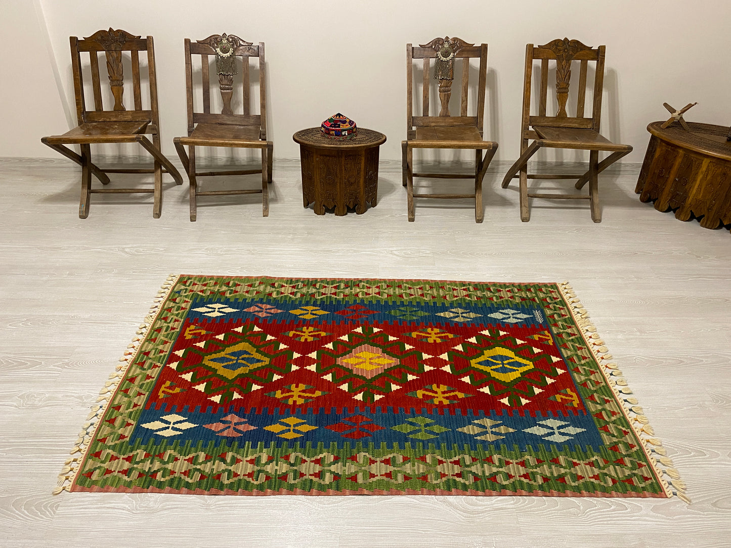 Red Blue Green Turkish Kilim Rug