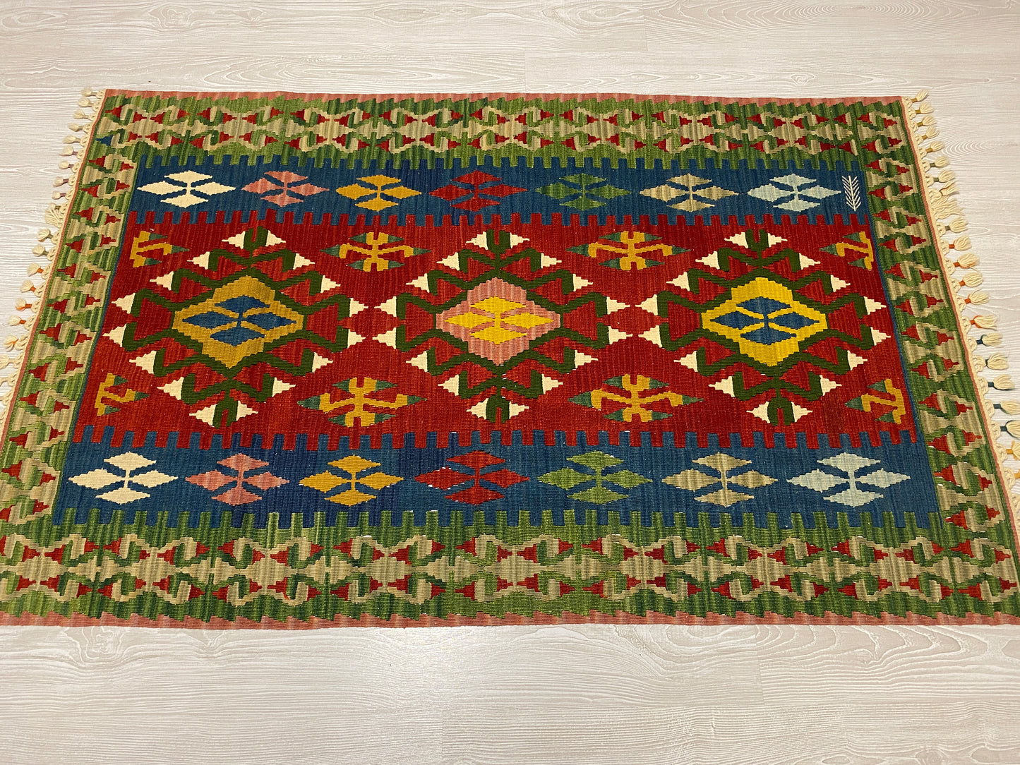 Red Blue Green Turkish Kilim Rug